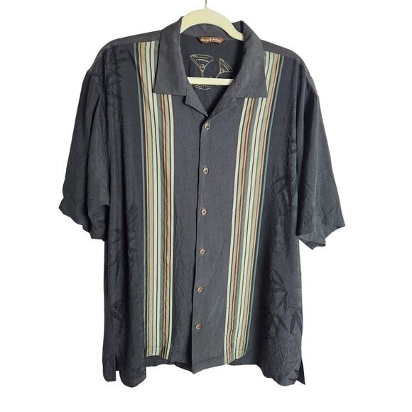 Tommy Bahama Other - Tommy Bahama mens sz L silk button front camp shirt palm embossed retro bowling